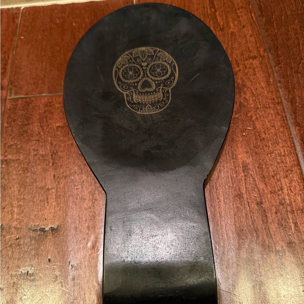 Broom and Co. Black Sugar Skull Marble/Stone Platter/spoon rest.  11”